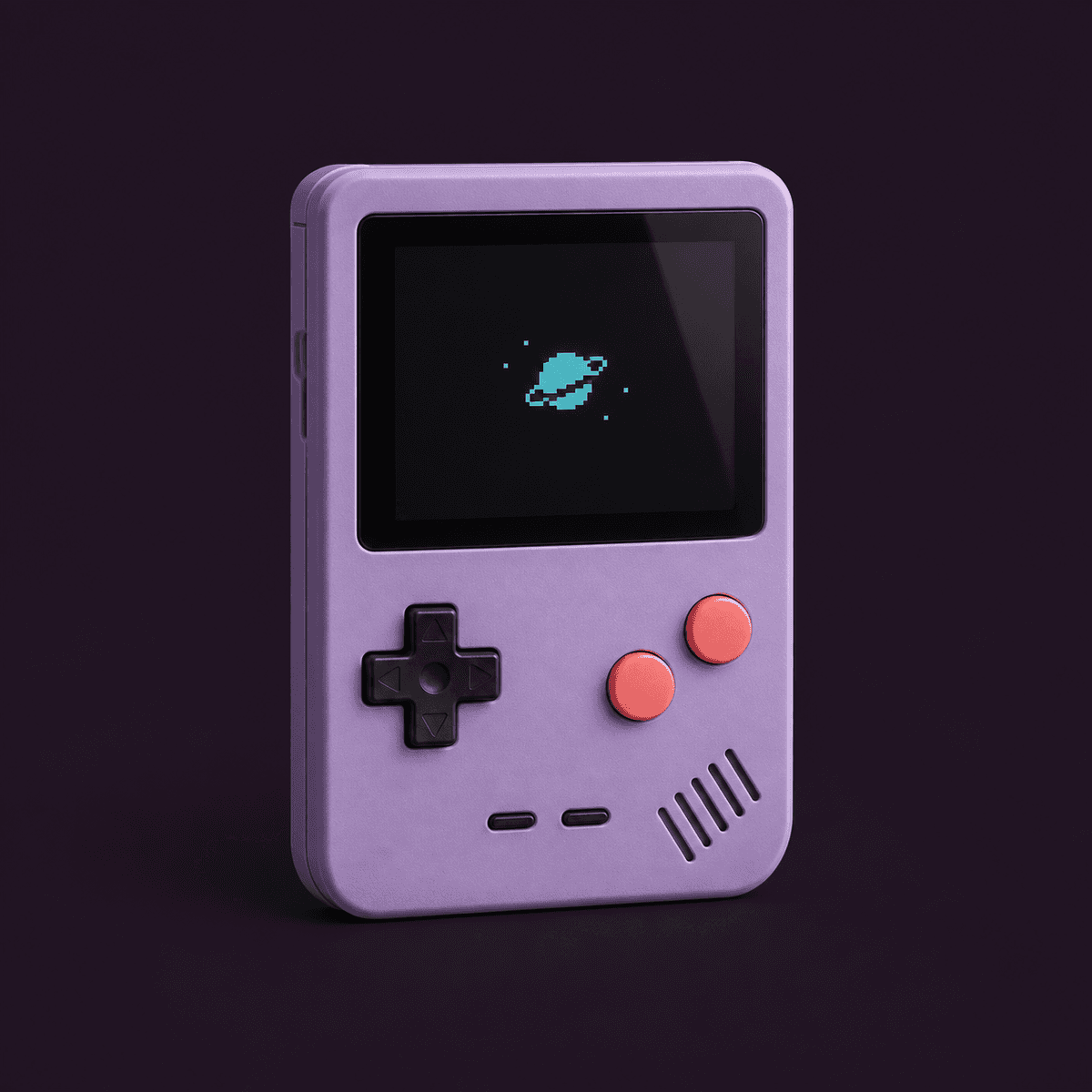 Console portátil lilás com botões coral