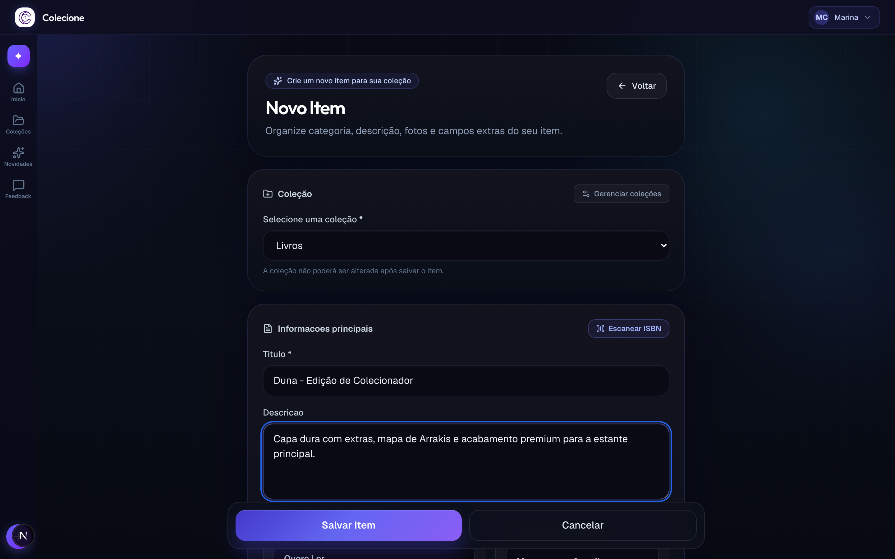Adicionar item no desktop