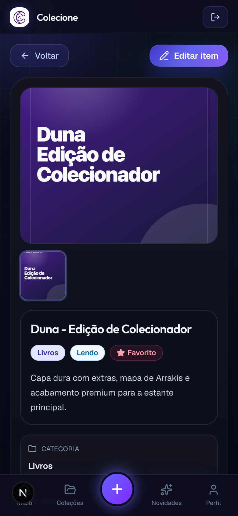 Detalhe do item no celular